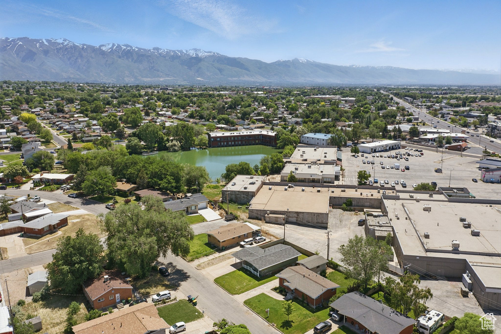 Drone / aerial view of a water and mountain view