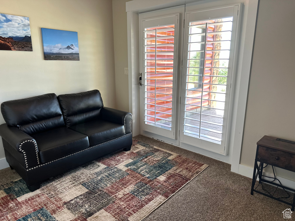Living room featuring carpet floors