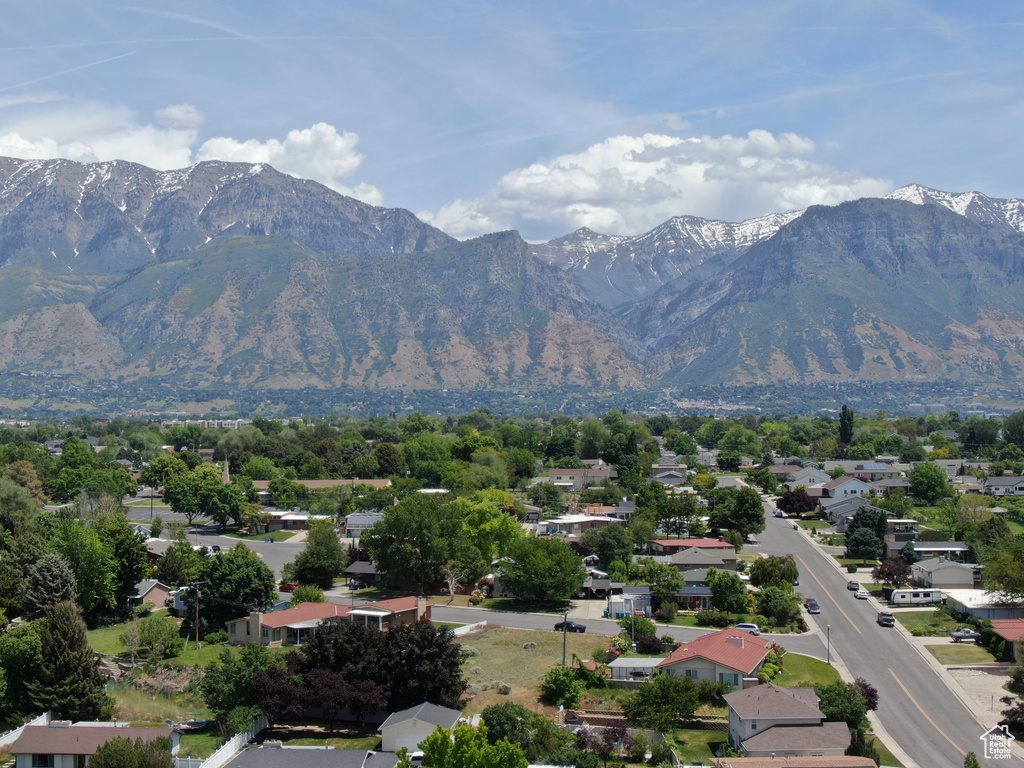 View of mountain background with nearby suburban area
