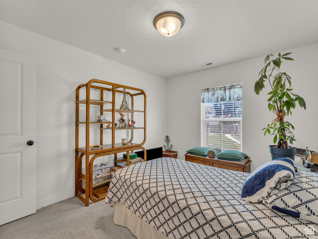 Bedroom with carpet flooring and baseboards