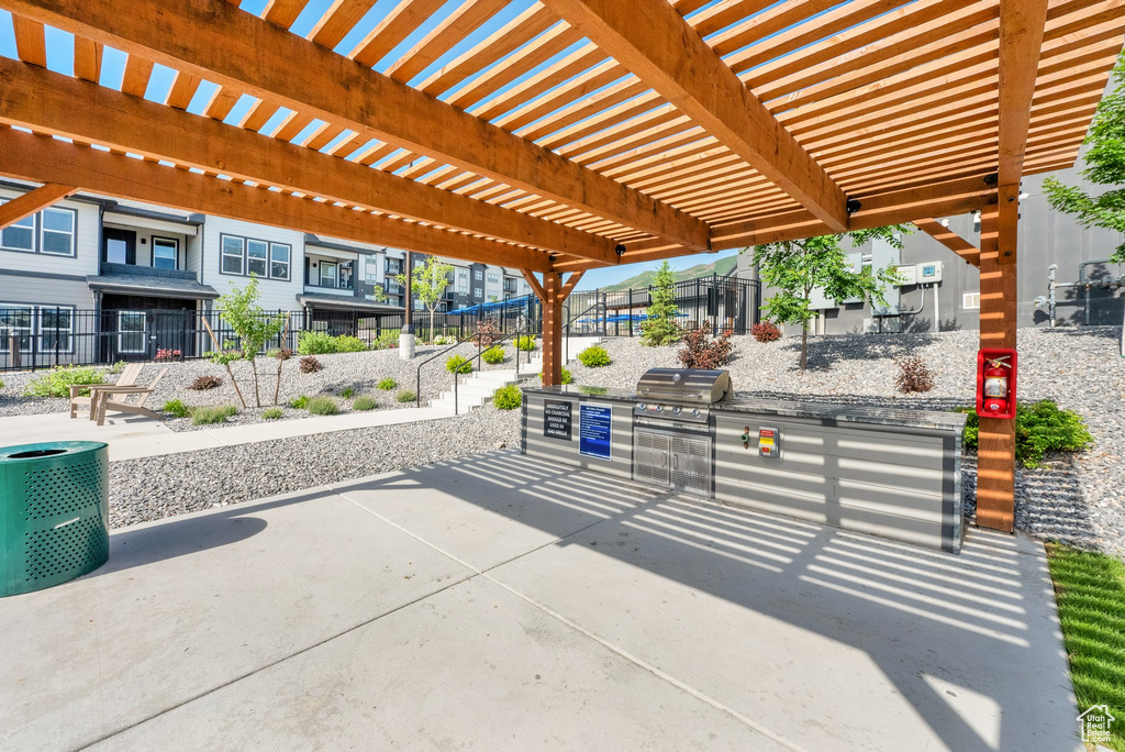 View of patio / terrace featuring a pergola