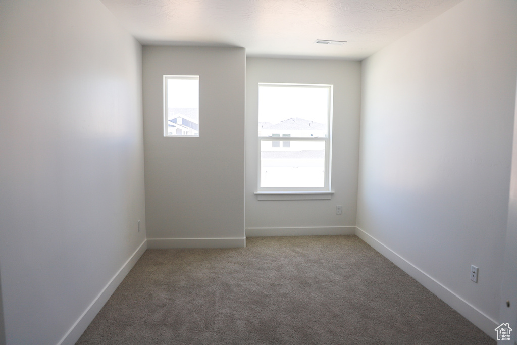 Unfurnished room featuring plenty of natural light, light colored carpet, and baseboards