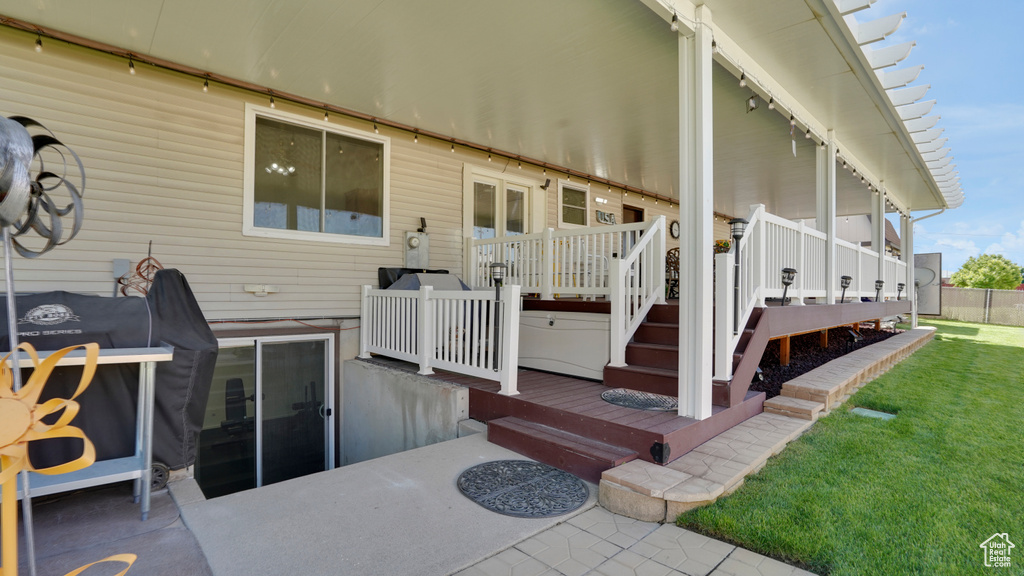 View of patio / terrace featuring a deck and stairway