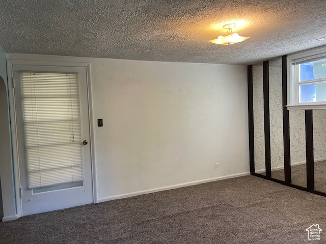 Empty room featuring carpet floors and a textured ceiling