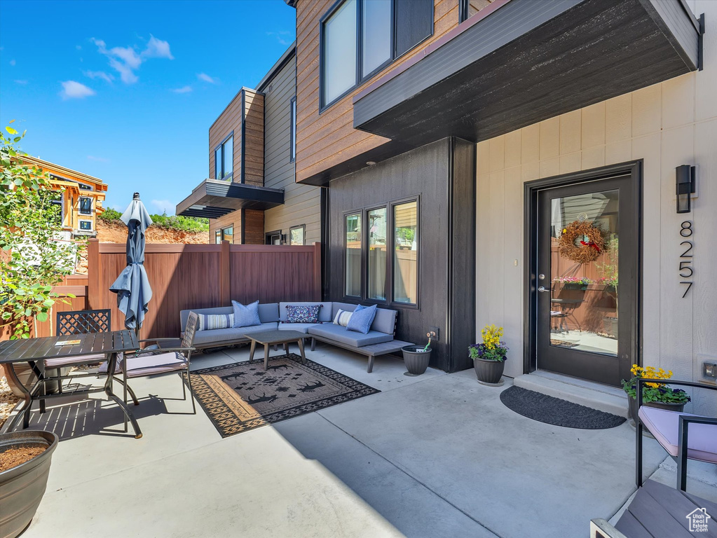 View of patio featuring an outdoor living space