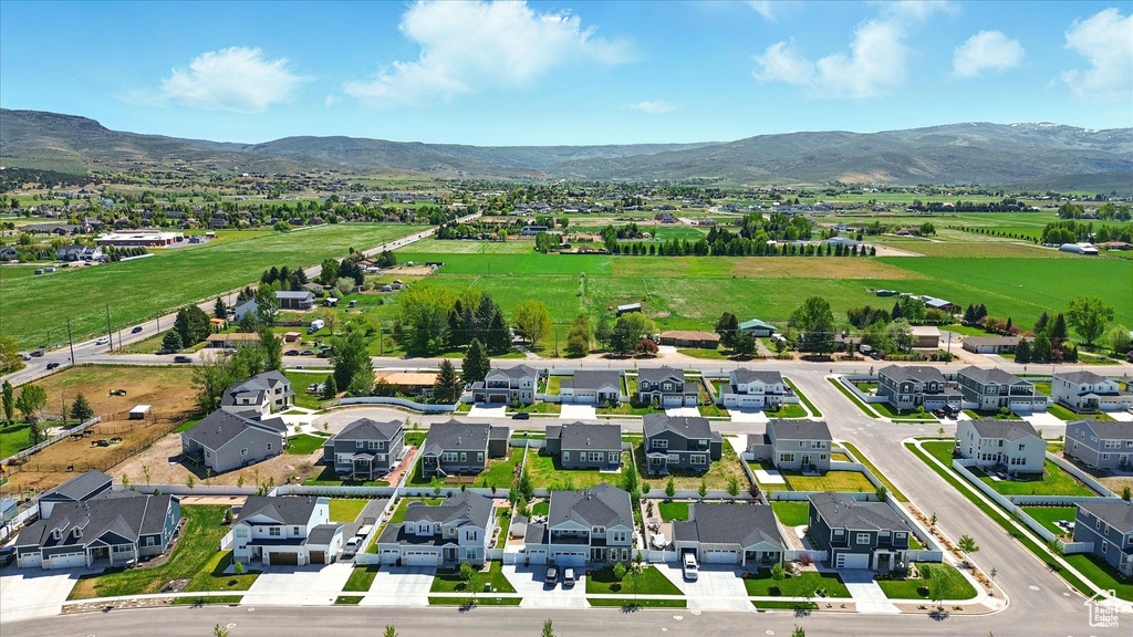 Aerial perspective of suburban area featuring mountains