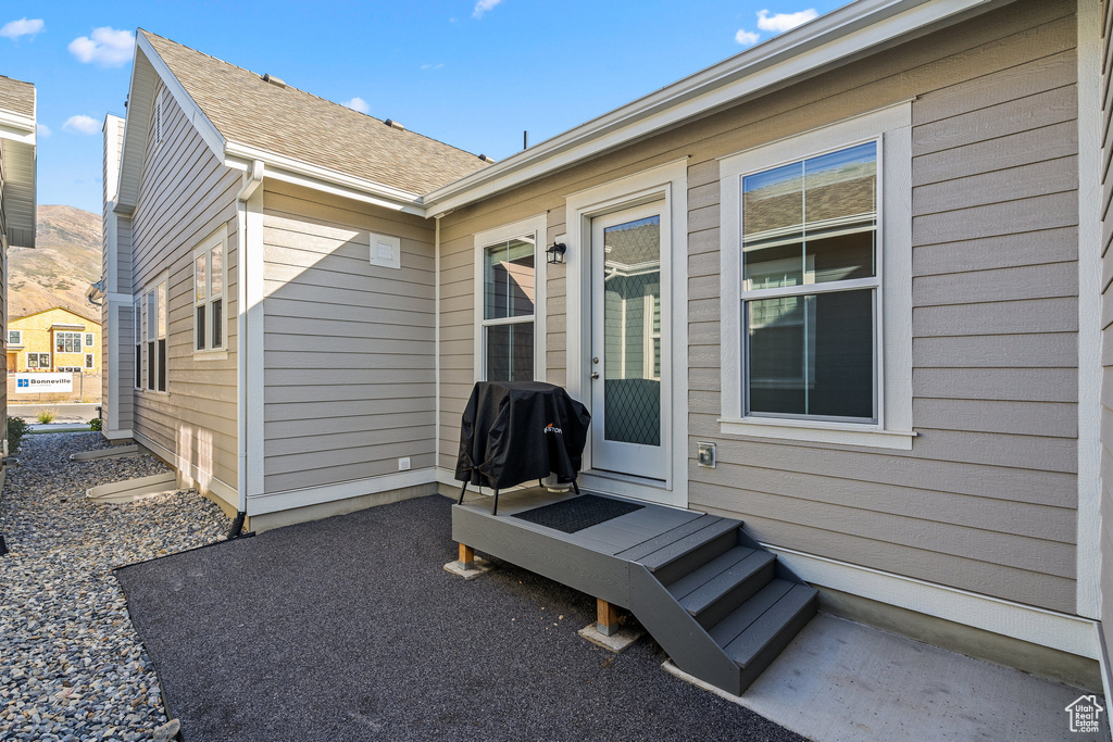 View of patio featuring area for grilling