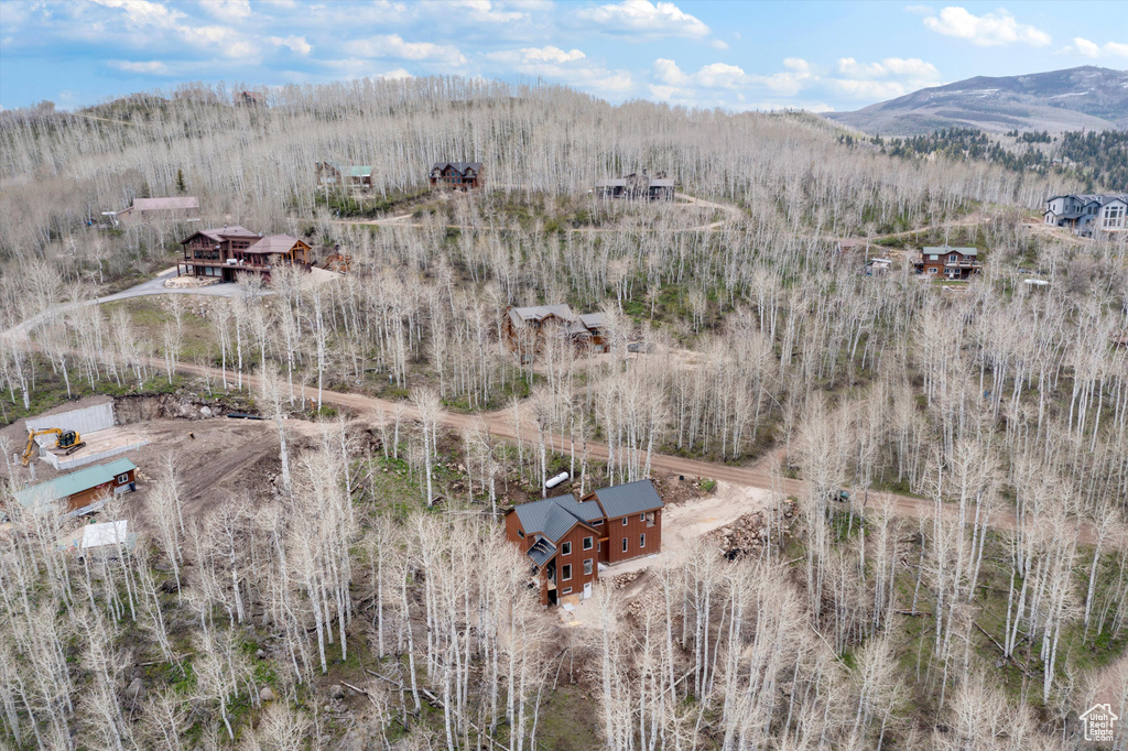 Aerial overview of property's location featuring a mountainous background and rural landscape