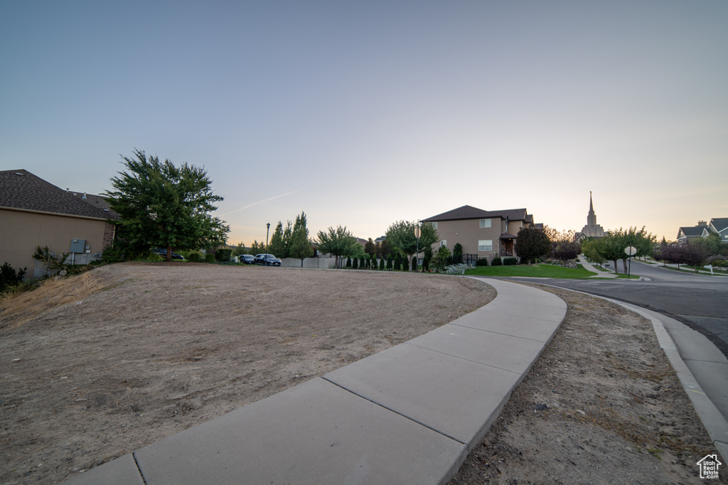 View of yard at dusk