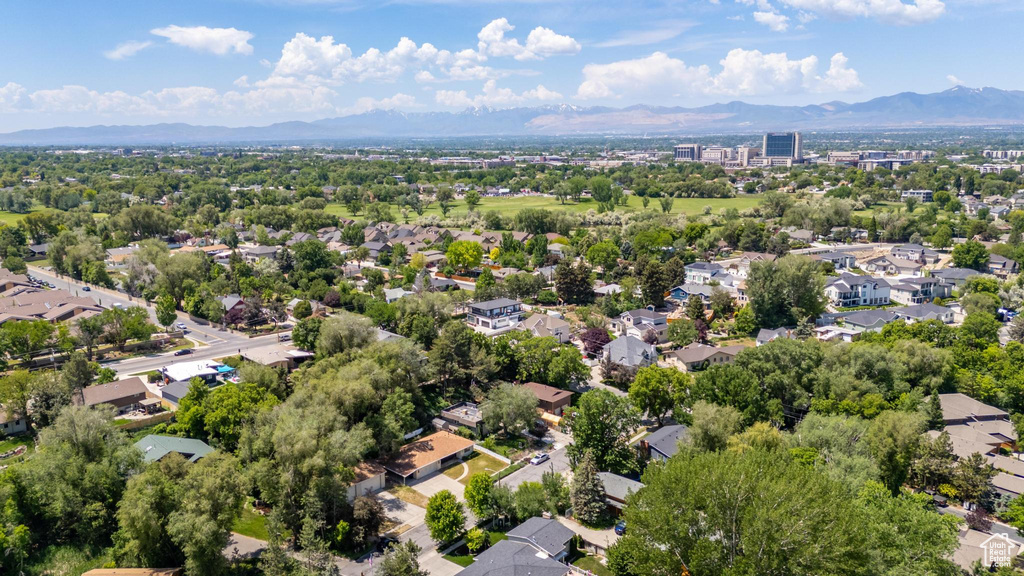Drone / aerial view of a mountainous background