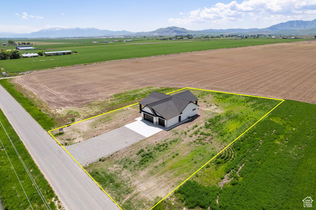 Overview of rural landscape with mountains and property boundaries highlighted