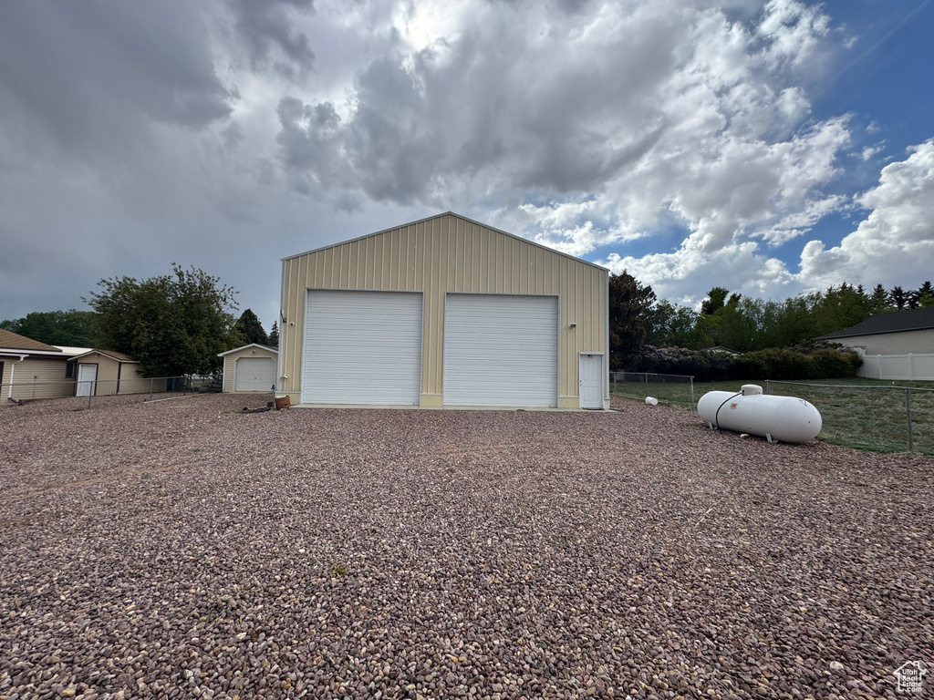 View of detached garage