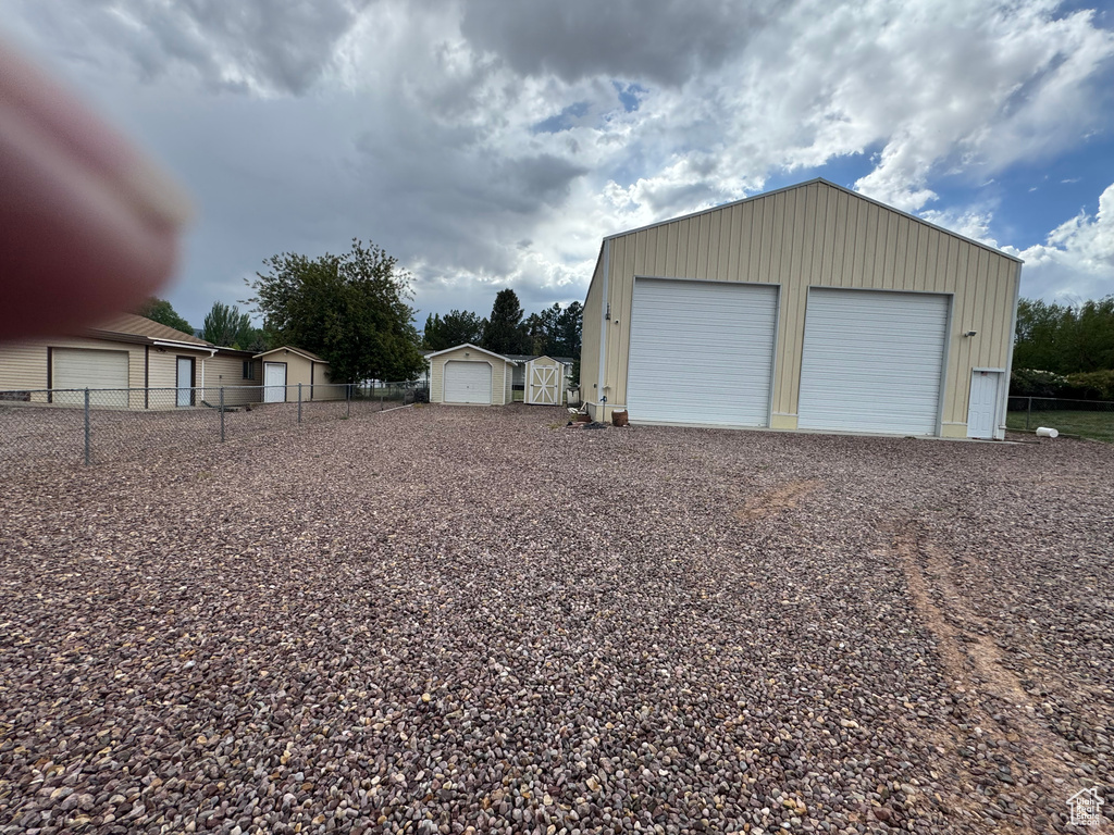 View of detached garage