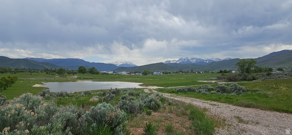 View of mountain background featuring a large body of water