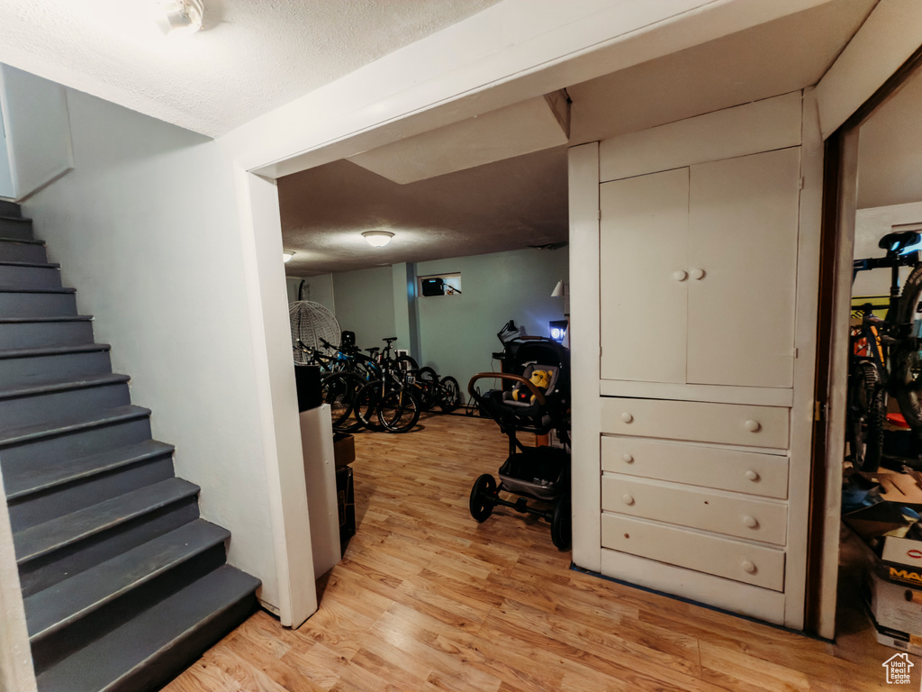 Stairway with wood finished floors