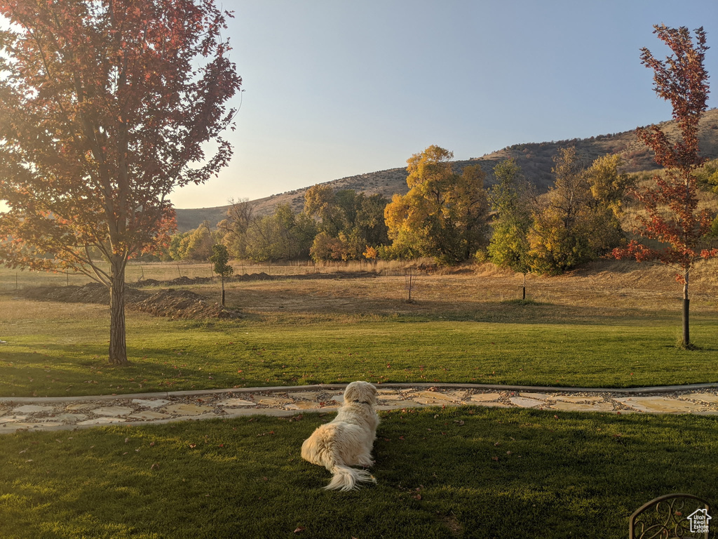 View of mountain background featuring rural landscape