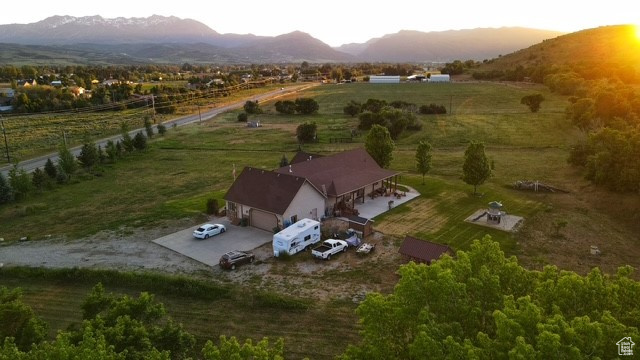 Overview of rural landscape with mountains