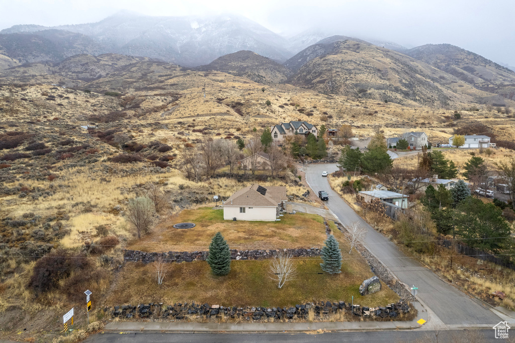 Aerial overview of property's location with mountains