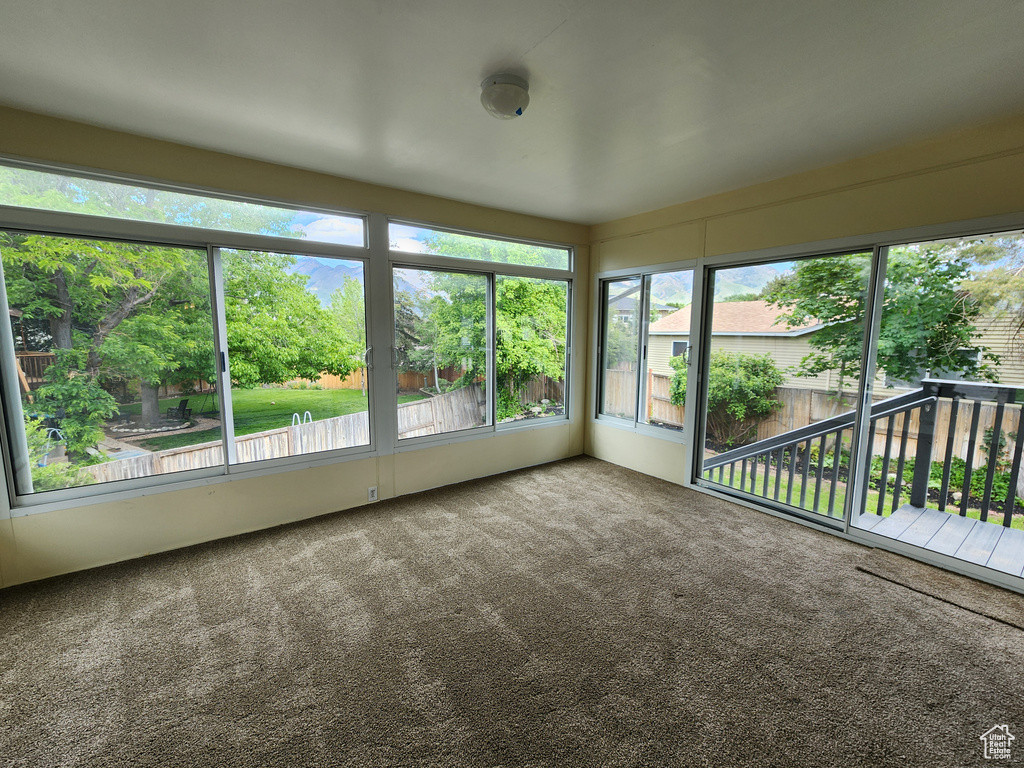 Unfurnished sunroom featuring carpet floors
