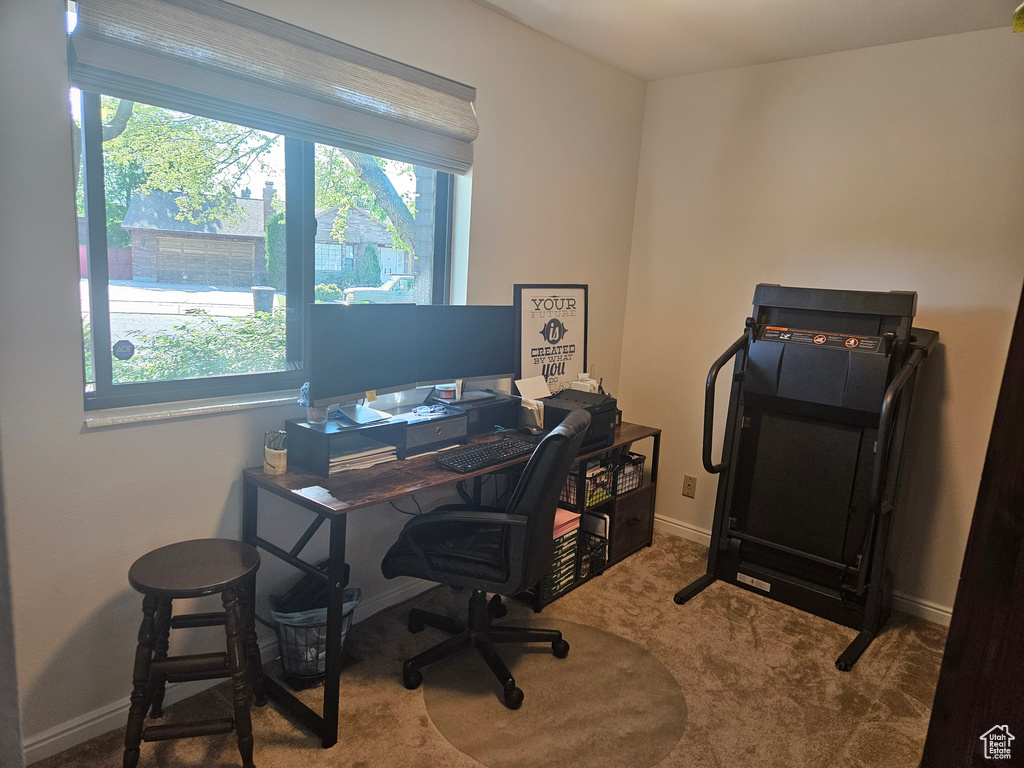 Office space featuring carpet floors and baseboards