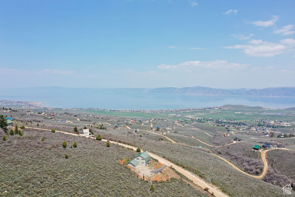 View of mountain backdrop with a large body of water