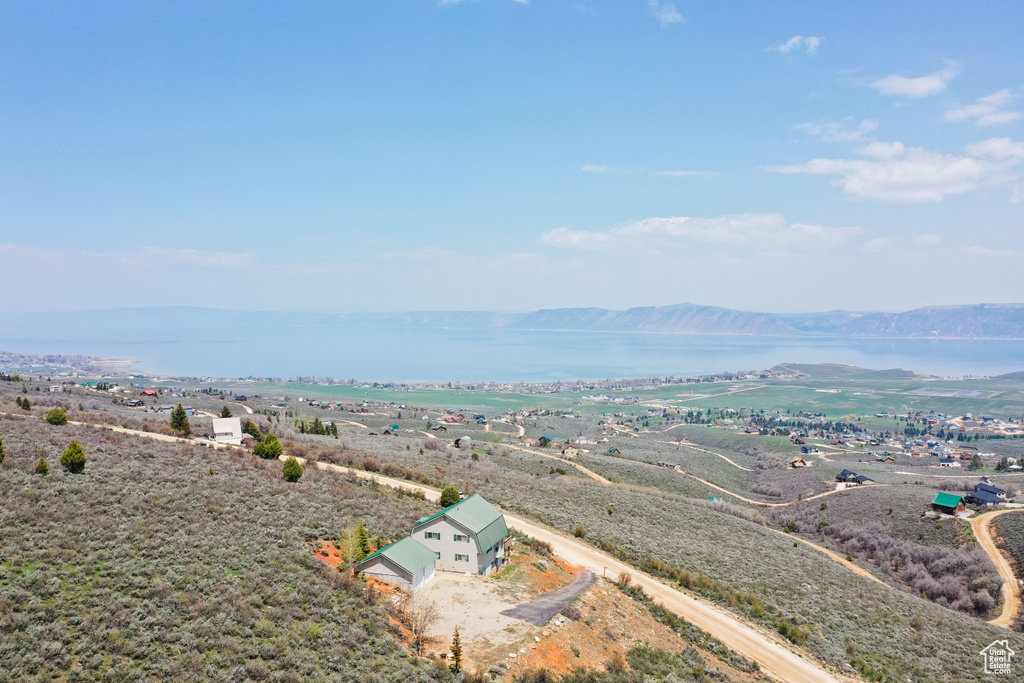 Aerial view of a water and mountain view
