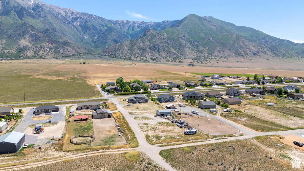 Bird's eye view of a mountainous background