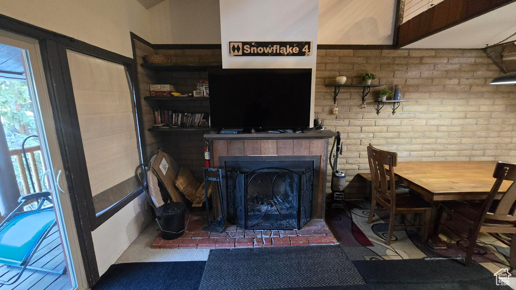 Living room featuring a fireplace