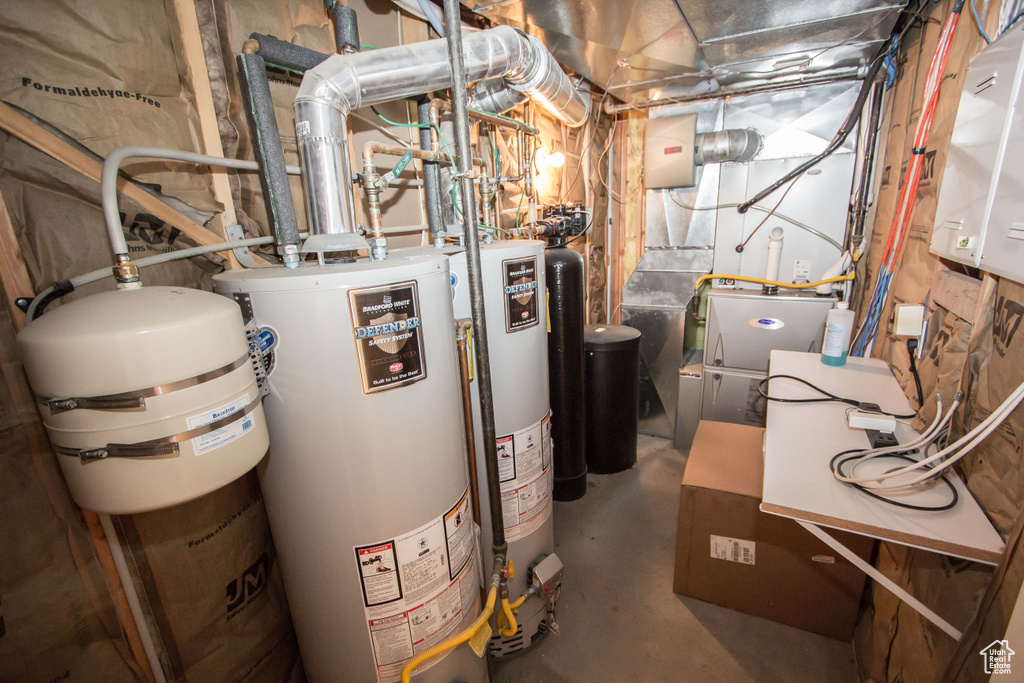 Utility room featuring water heater