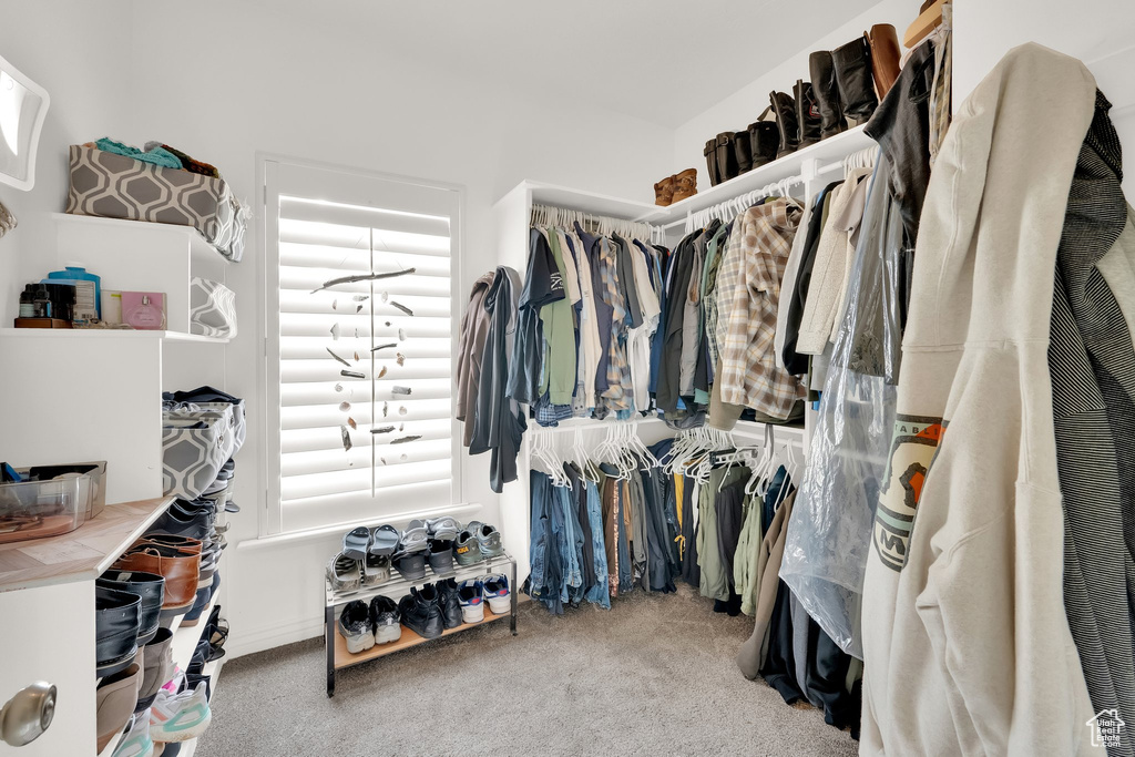 Walk in closet with carpet