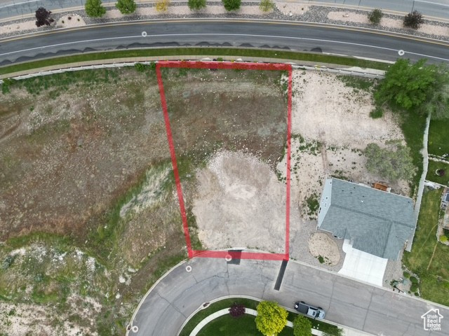 Aerial overview of property's location featuring property parcel outlined