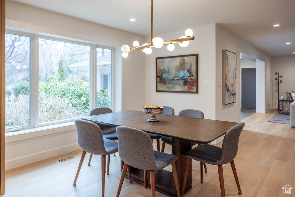 Dining area featuring light wood-type flooring