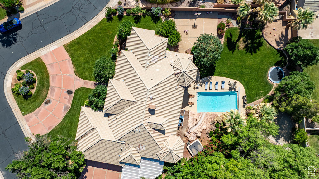 Aerial view of a pool