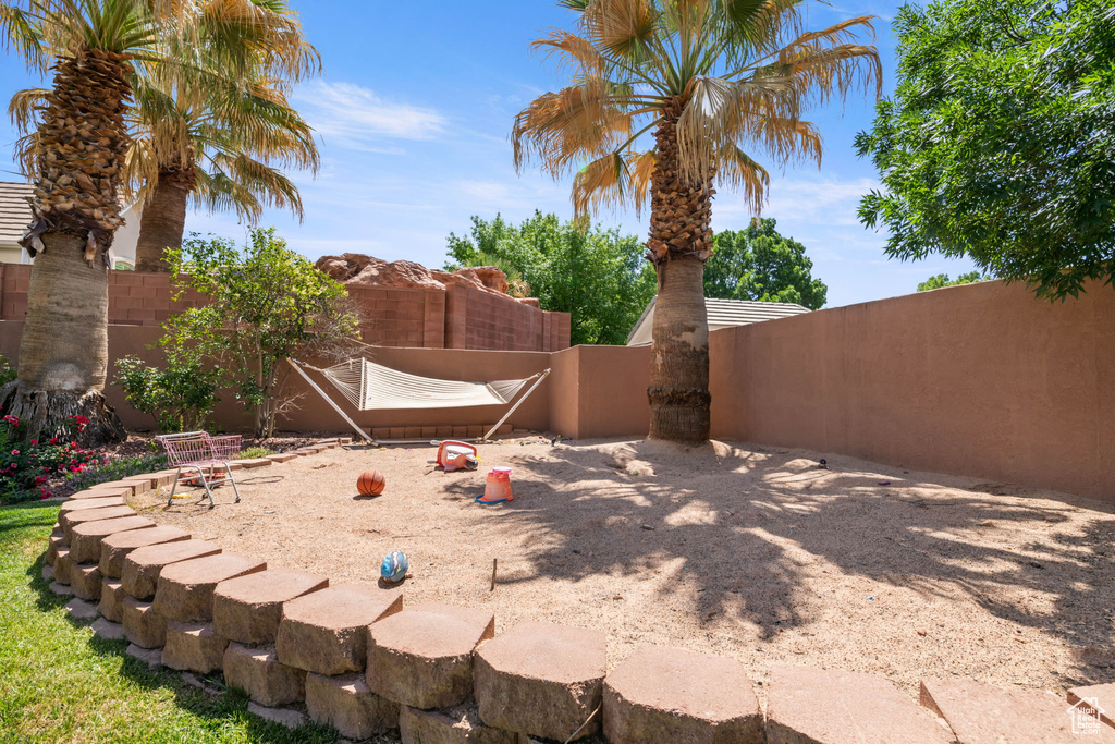 View of fenced backyard