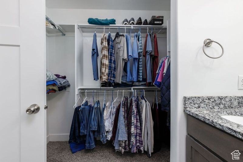 Spacious closet with carpet floors