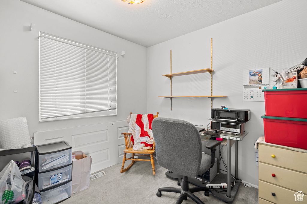 View of carpeted home office
