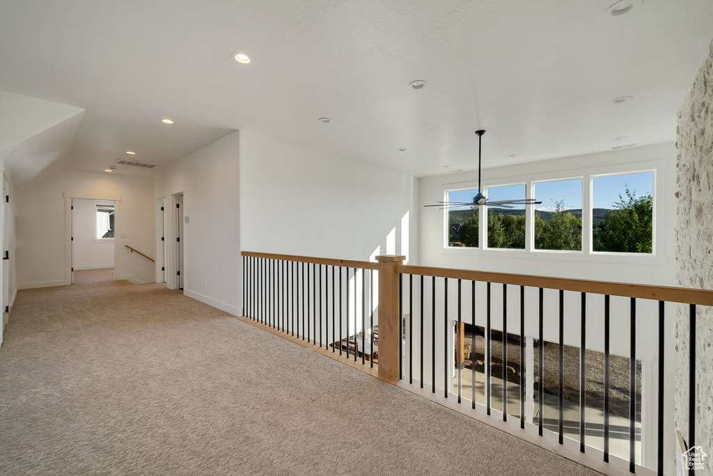 Corridor featuring recessed lighting, carpet flooring, and baseboards