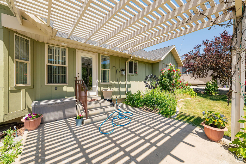 View of patio featuring a pergola