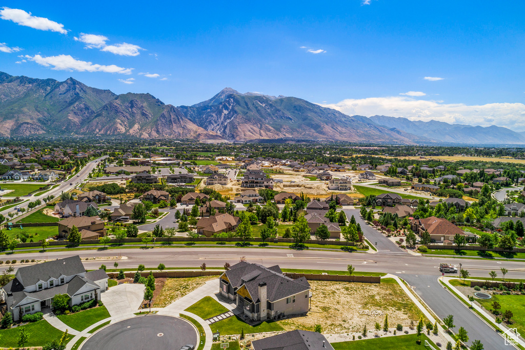 Aerial perspective of suburban area featuring mountains