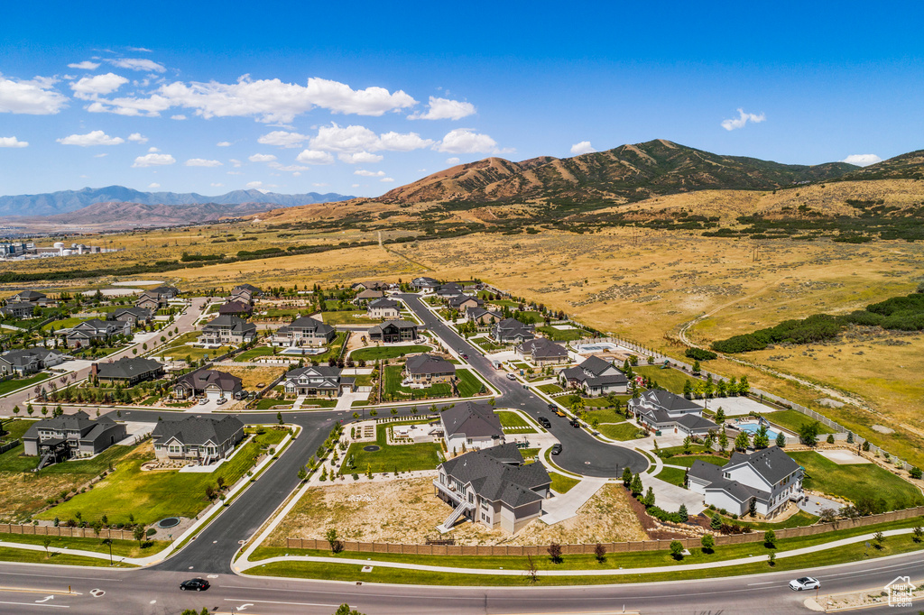 Aerial perspective of suburban area featuring mountains