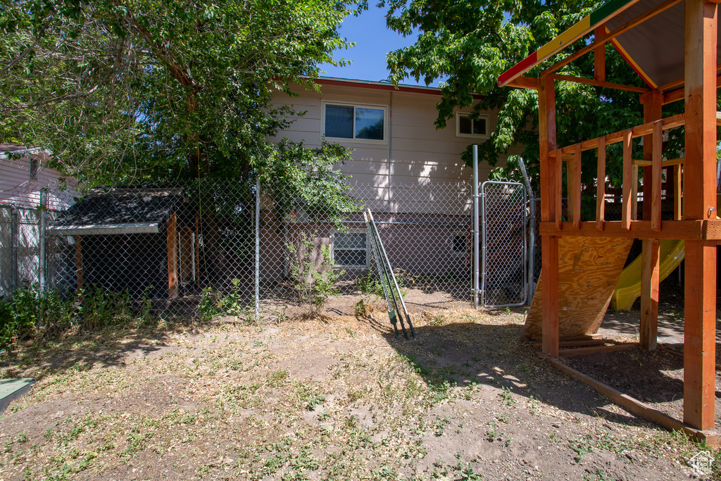 View of yard with a gate