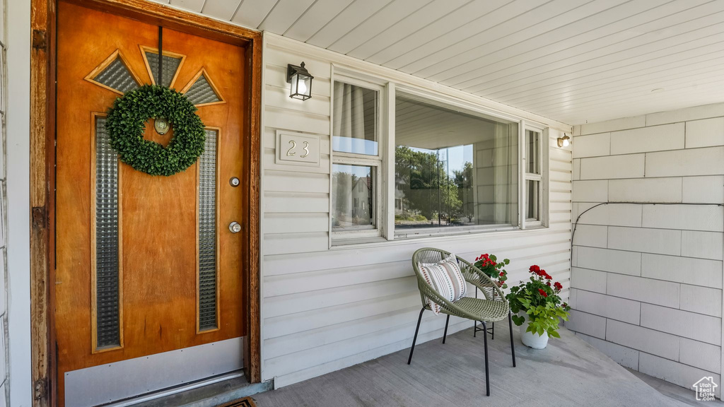 Entrance to property with a porch