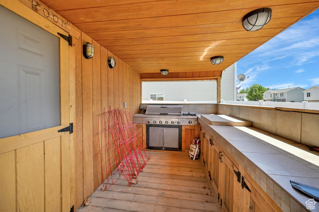 View of patio with area for grilling
