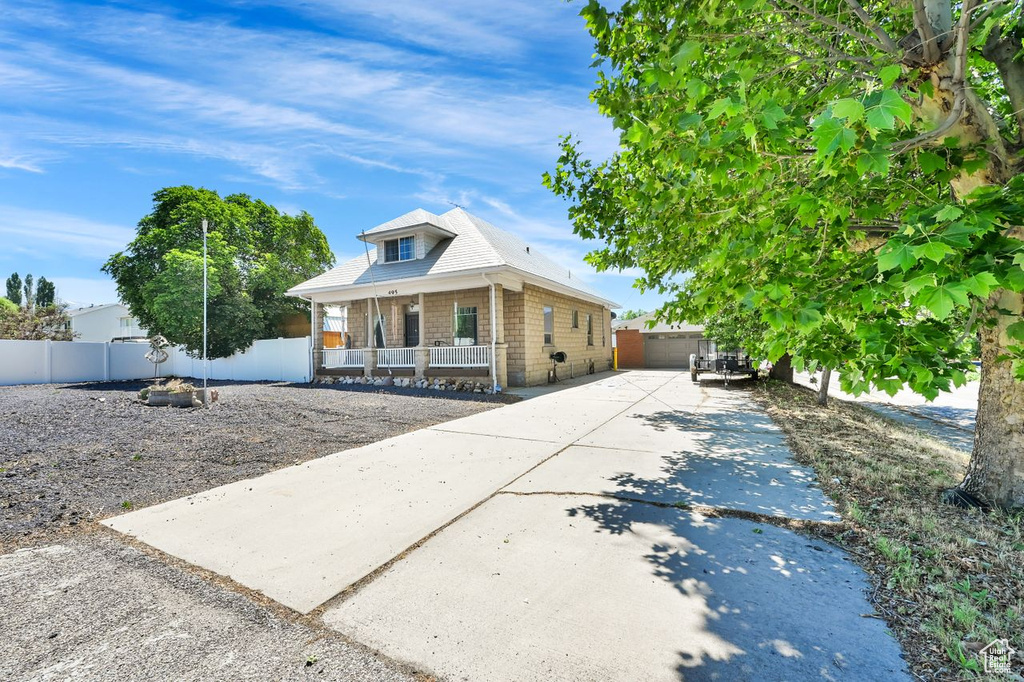 View of front of property featuring covered porch