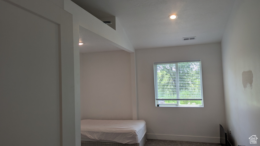 Bedroom featuring carpet flooring, baseboards, and recessed lighting