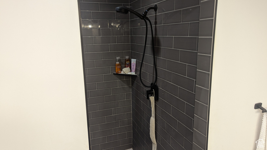 Bathroom view of a tile shower