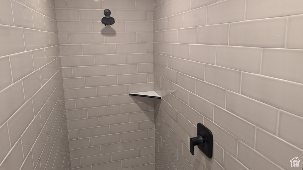 Bathroom view of a tile shower
