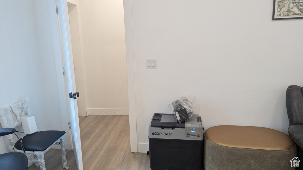 Office area featuring light wood finished floors and baseboards