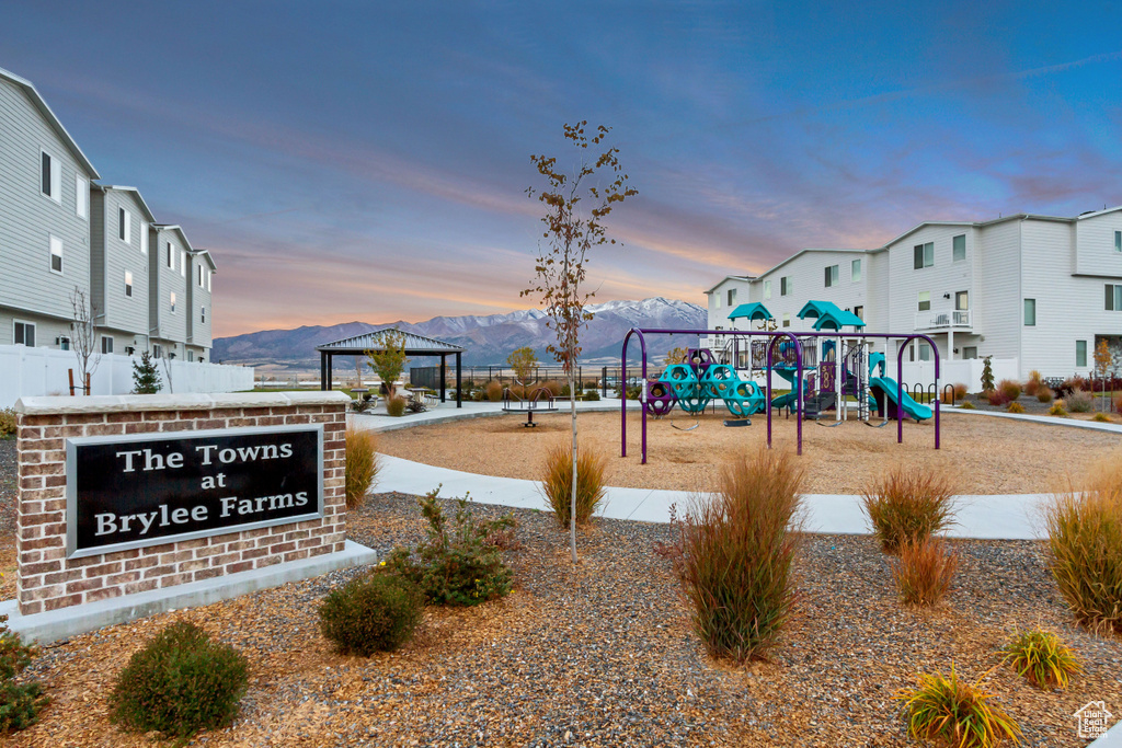 View of property's community with a gazebo and a mountain view