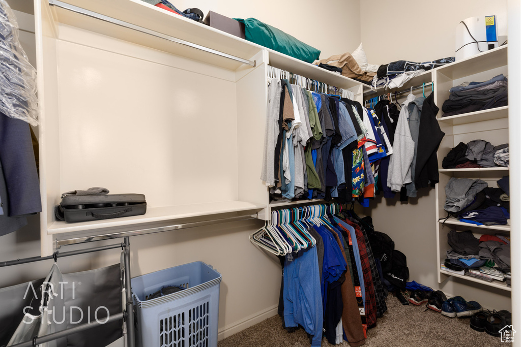 Walk in closet with carpet